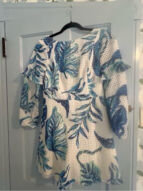 Lilly Pulitzer Blue Leaf-Print Women’s romper- White & Blue